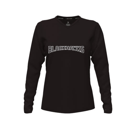 [CUS-DFW-TEES-CMF-VNK-LSL-BLK-FYXS-LOGO2] Decker Comfort T-Shirt (Female Youth XS, Black, V Neck, Logo 2, Long Sleeve)