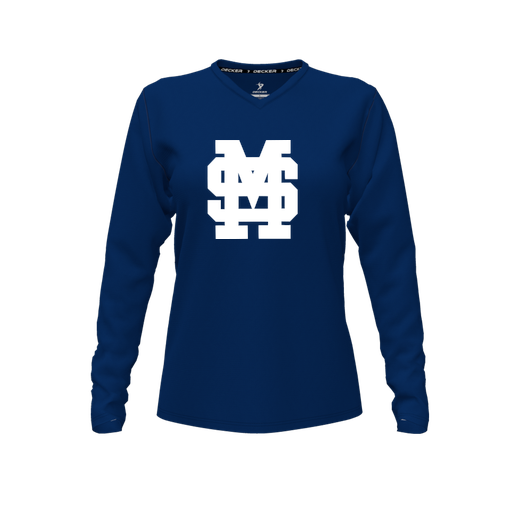 [CUS-DFW-TEES-CMF-VNK-LSL-NVY-FYXS-LOGO3] Comfort T-Shirt (Female Youth XS, Navy, V Neck, Logo 3, Long Sleeve)
