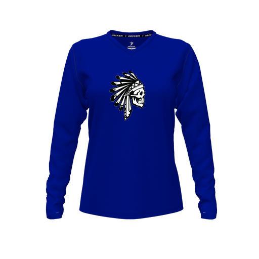 [CUS-DFW-TEES-CMF-VNK-LSL-RYL-FYXS-LOGO1] Comfort T-Shirt (Female Youth XS, Royal, V Neck, Logo 1, Long Sleeve)