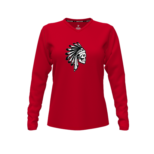 [CUS-DFW-TEES-CMF-VNK-LSL-RED-FYXS-LOGO1] Comfort T-Shirt (Female Youth XS, Red, V Neck, Logo 1, Long Sleeve)