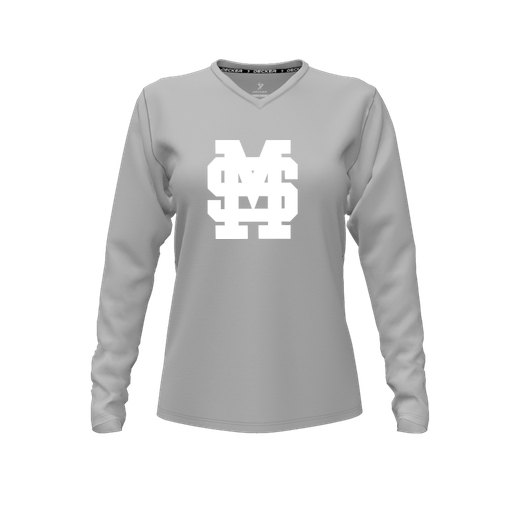 [FTLVCFGY-FYXS-LOGO3] Decker Comfort T-Shirt (Female Youth XS, Gray, V Neck, Logo 3, Long Sleeve)