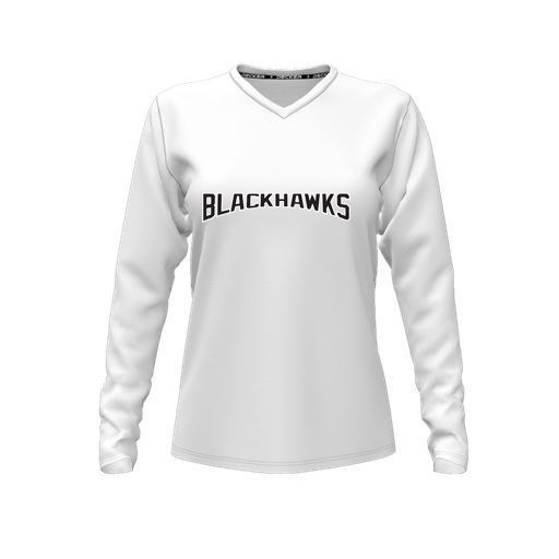 [CUS-DFW-TEES-PER-VNK-LSL-WHT-FYXS-LOGO2] Performance T-Shirt (Female Youth XS, White, V Neck, Logo 2, Long Sleeve)