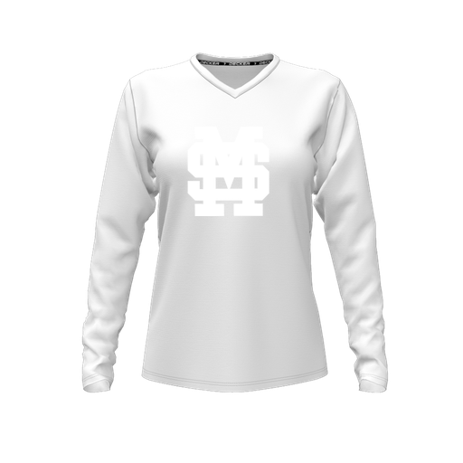 [CUS-DFW-TEES-PER-VNK-LSL-WHT-FYXS-LOGO3] Performance T-Shirt (Female Youth XS, White, V Neck, Logo 3, Long Sleeve)