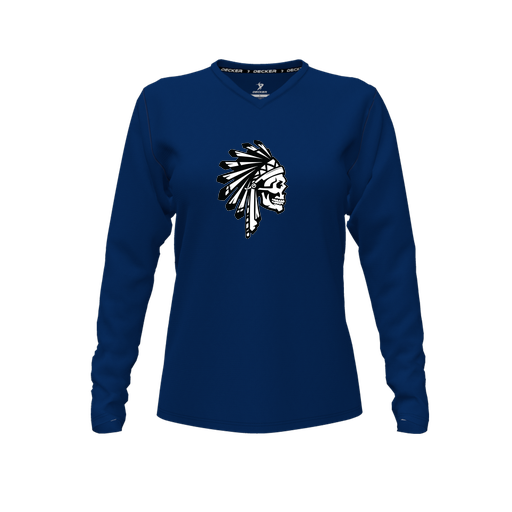 [FTLVPTNV-FYXS-LOGO1] Decker Performance T-Shirt (Female Youth XS, Navy, V Neck, Logo 1, Long Sleeve)