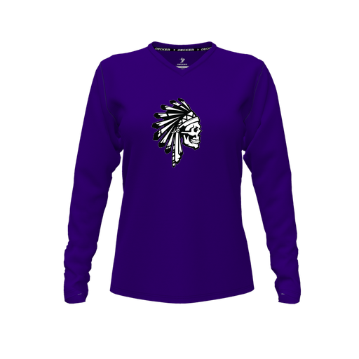 [CUS-DFW-TEES-PER-VNK-LSL-PUR-FYXS-LOGO1] Performance T-Shirt (Female Youth XS, Purple, V Neck, Logo 1, Long Sleeve)