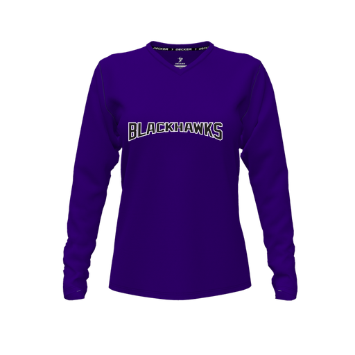 [CUS-DFW-TEES-PER-VNK-LSL-PUR-FYXS-LOGO2] Performance T-Shirt (Female Youth XS, Purple, V Neck, Logo 2, Long Sleeve)